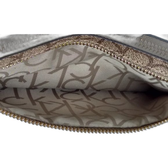 Calvin Klein Saffiano Wristlet - Brown/Pink Floral Zip Closure. - Picture 7 of 8